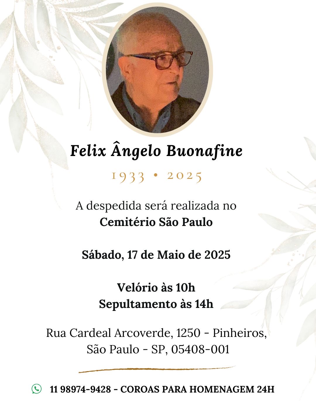 Nota de Pesar – Falecimento do Sr. Félix Ângelo Buonafine